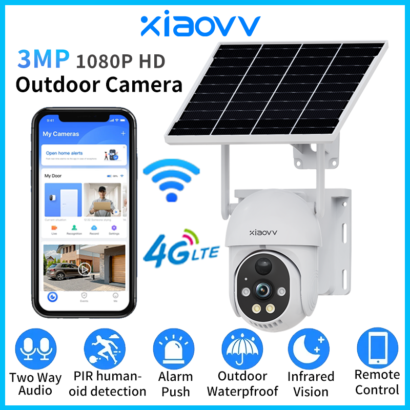Home Security Outdoor Cameras - XIAOVV Solar camera wireless 4G WiFi