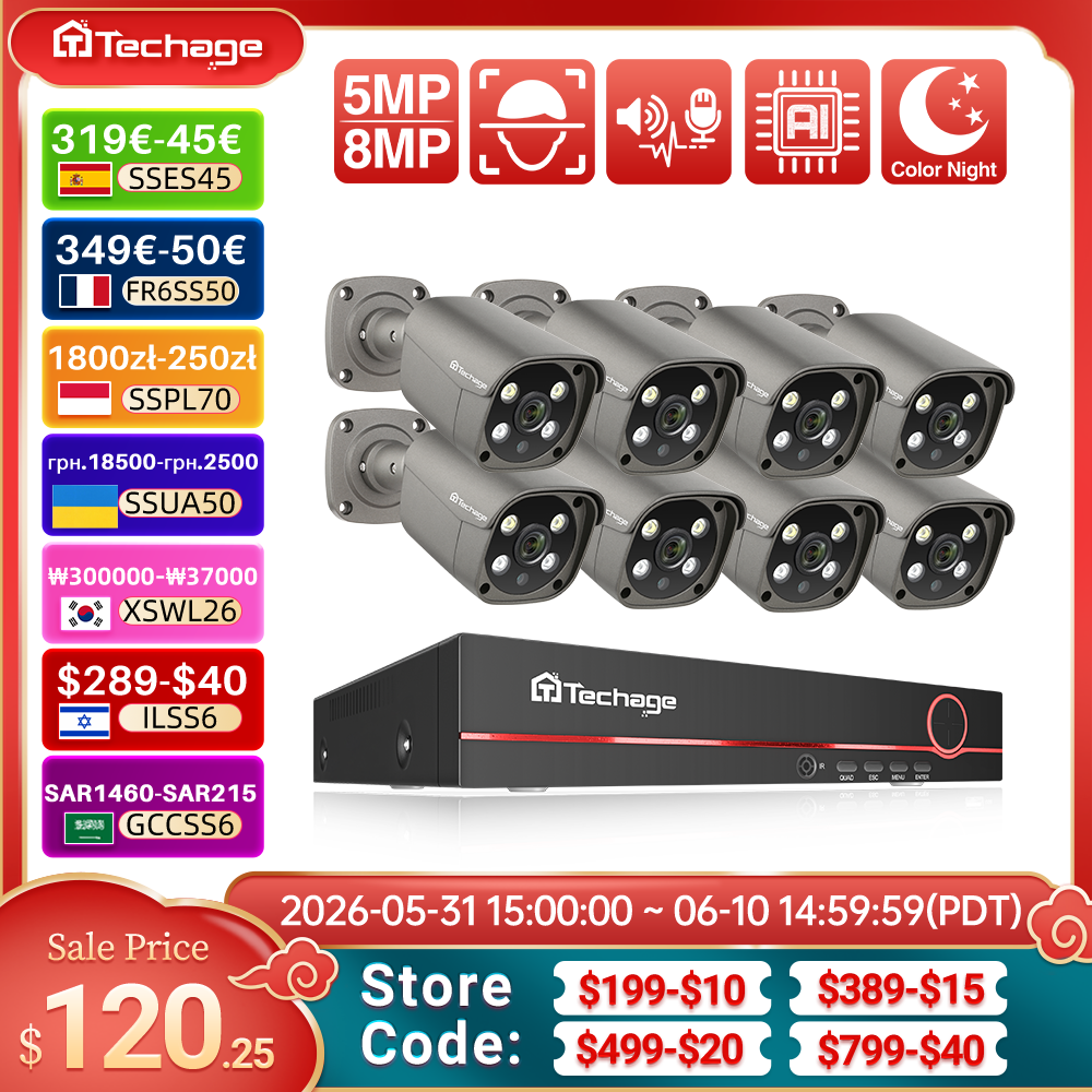 Home Security Outdoor Cameras - Techage 8CH 5MP 8MP Security Camera