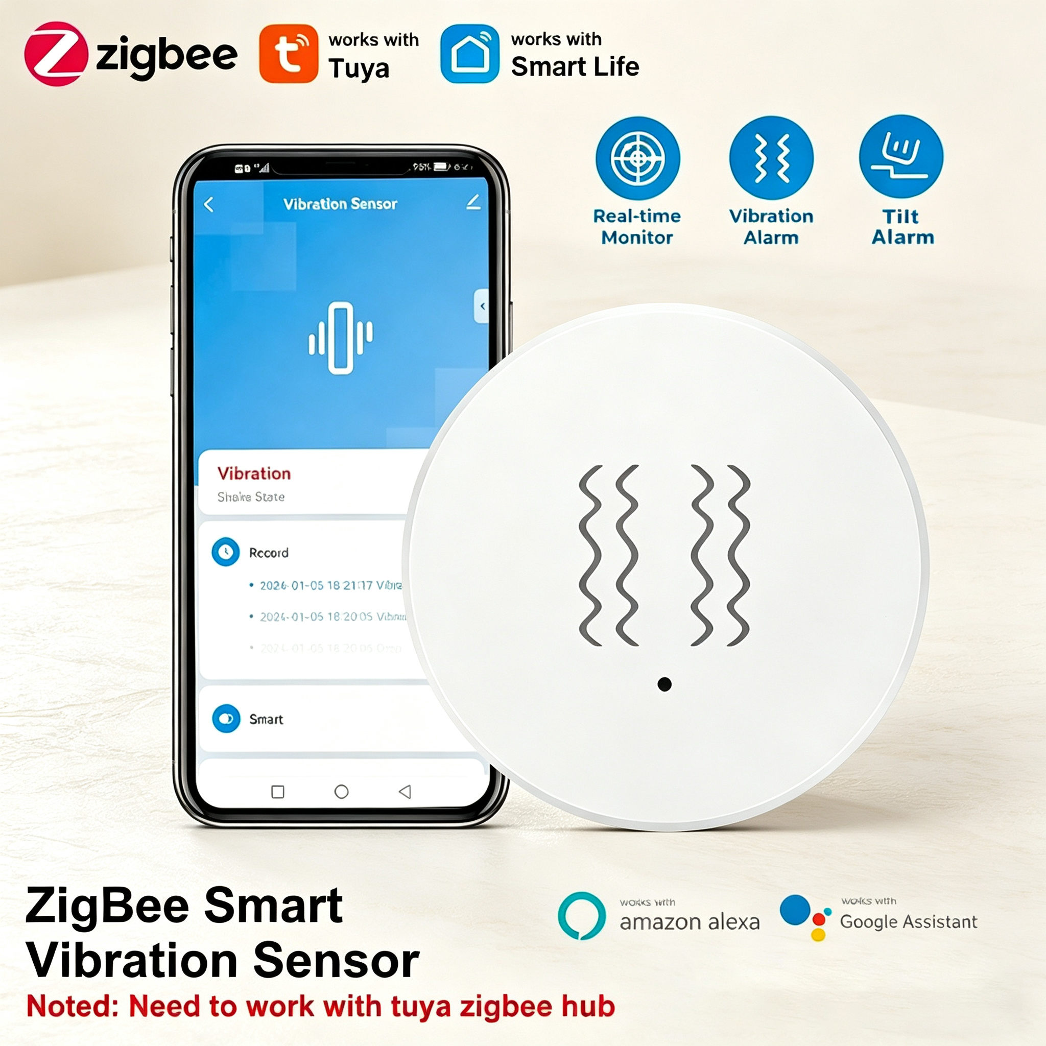 Home Security And Monitoring - Tuya ZigBee Smart Vibration & Tilt