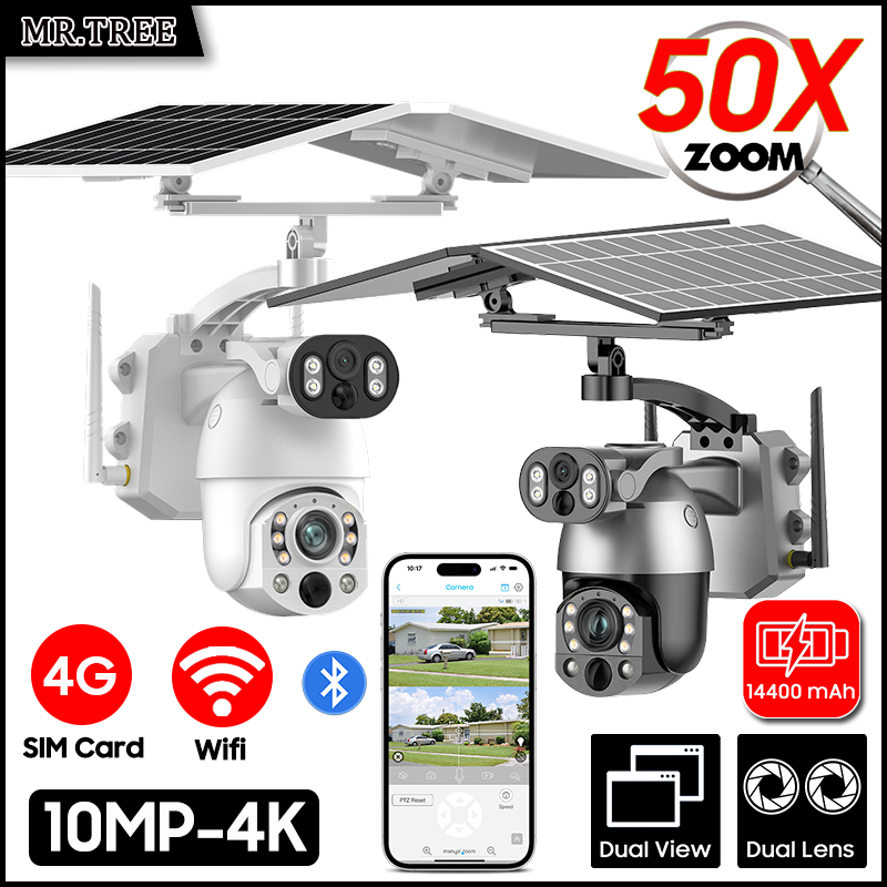 Home Security Outdoor Cameras - 4K 50X Optical Zoom Dual Lens