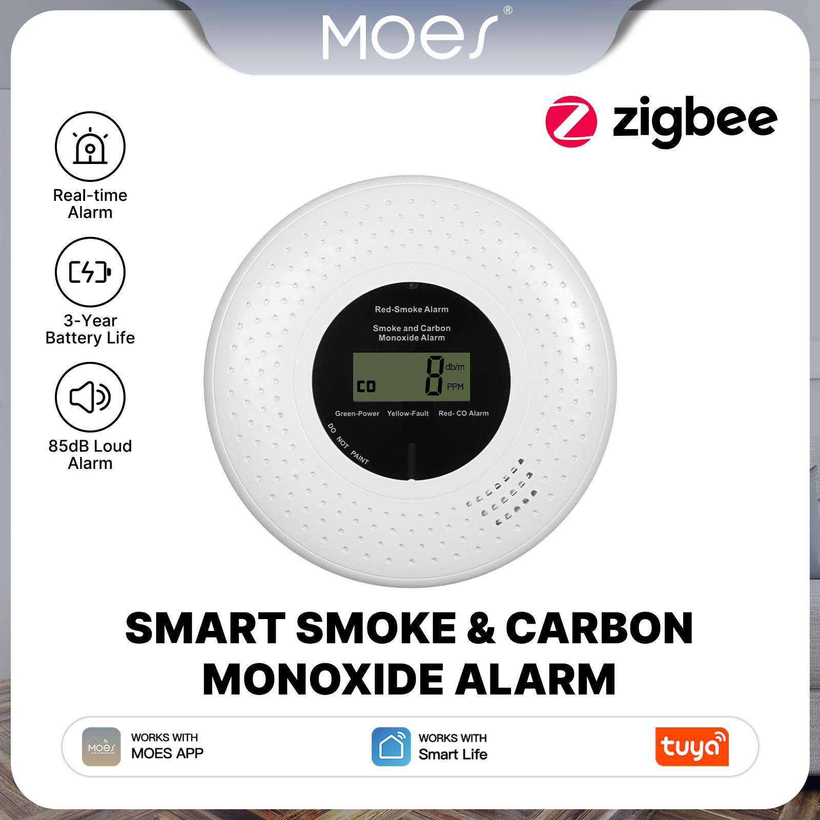 Home Security And Monitoring - MOES Tuya Zigbee Smart Smoke Carbon